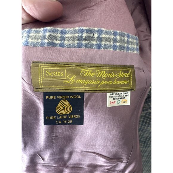 Vintage 1970s Sears Men’s Store Wool Sport Coat Blue Gray Check Plaid Men 36 - Picture 7 of 7